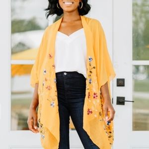 Inspired Mustard Floral Embroidered Kimono